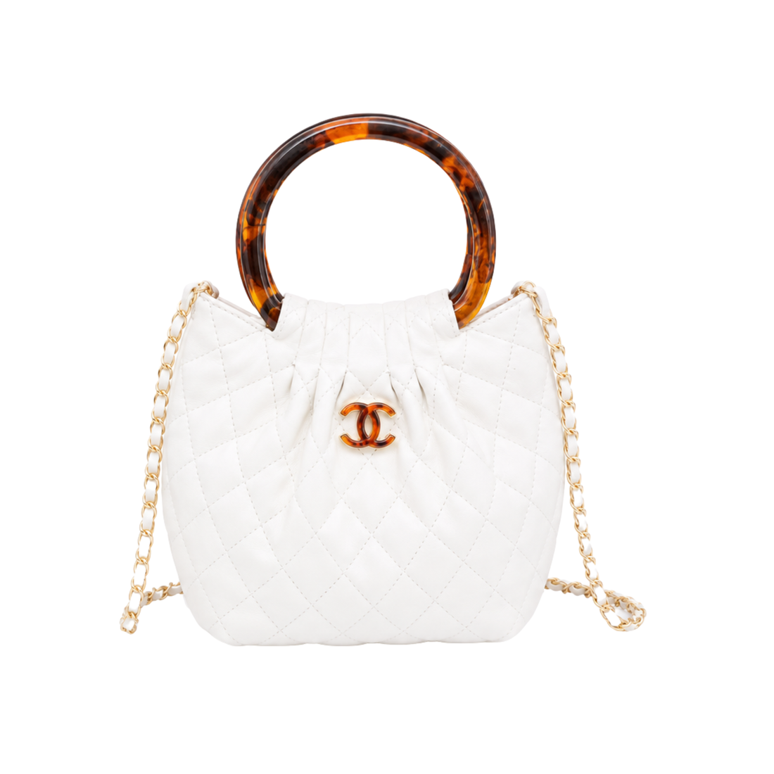Chanel Tortoise Handle Mini Pouch White Bag - image 1