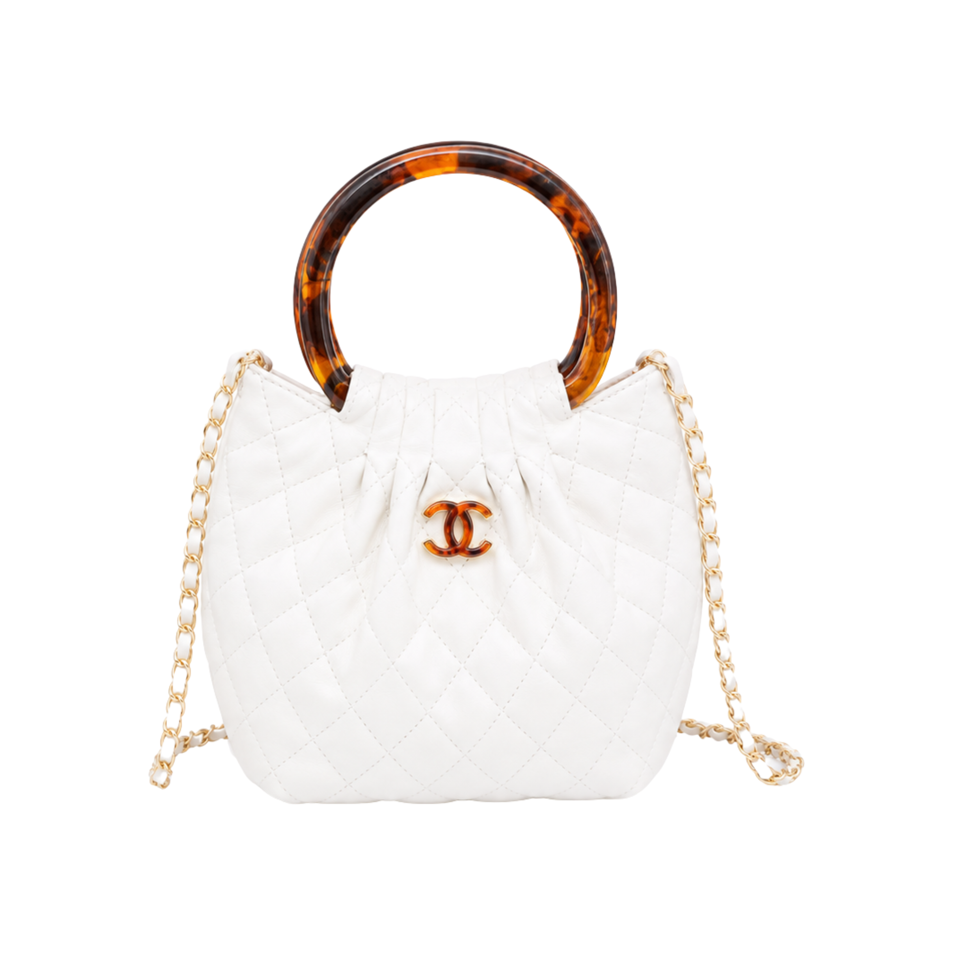 Chanel Tortoise Handle Mini Pouch White Bag - image 1
