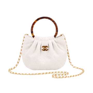 Chanel White Suede Pleated Top Handle Bag - image 1