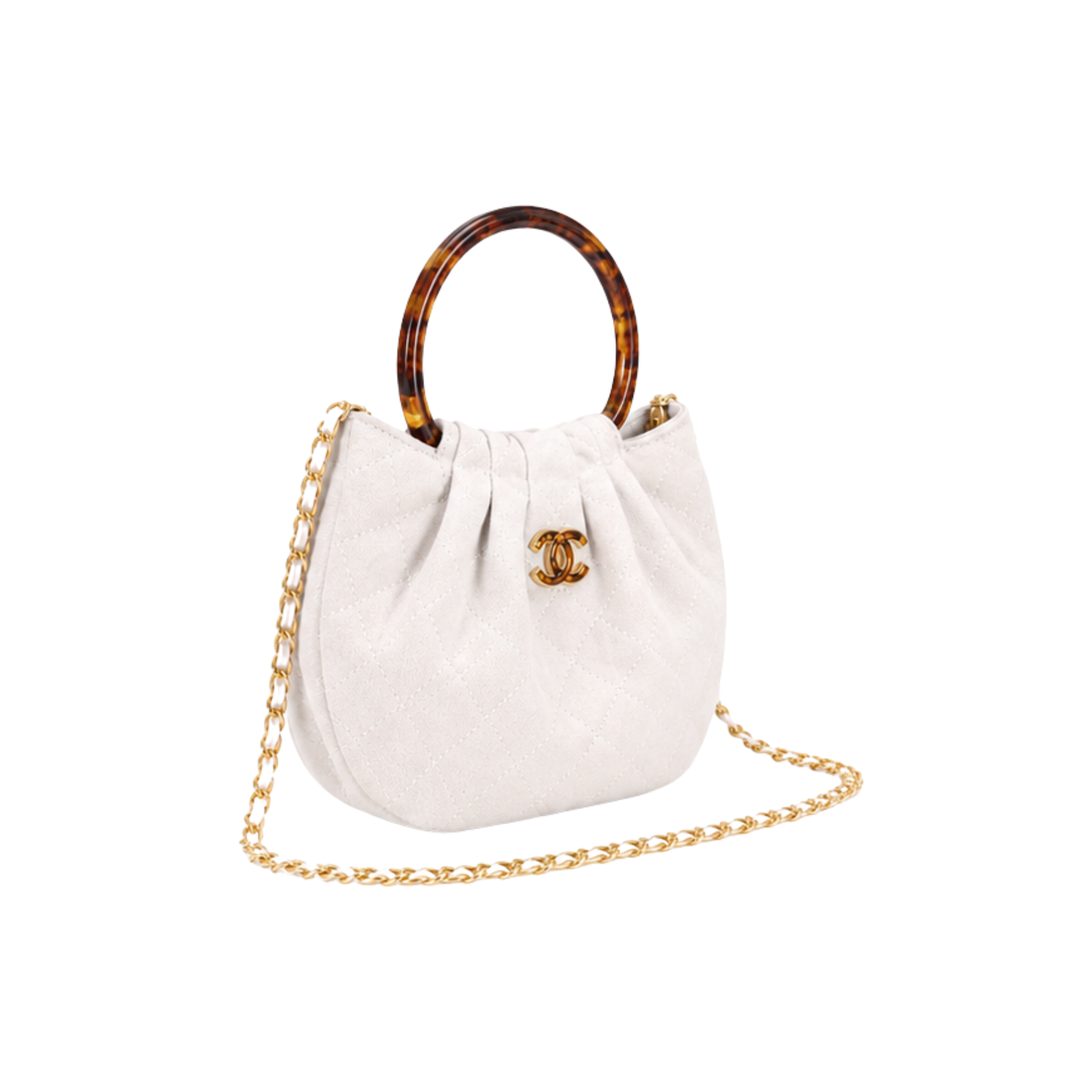 Chanel White Suede Pleated Top Handle Bag - image 2