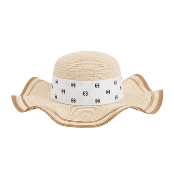 Chanel Wide-Brim CC Denim Band Straw Hat Beige – product view
