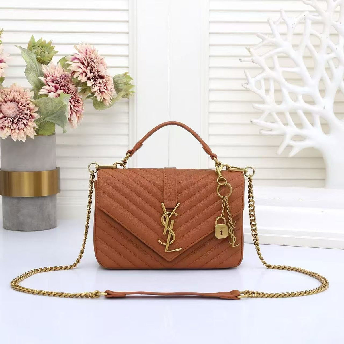 Saint Laurent Collège Chevron-Quilted Bag - View 5