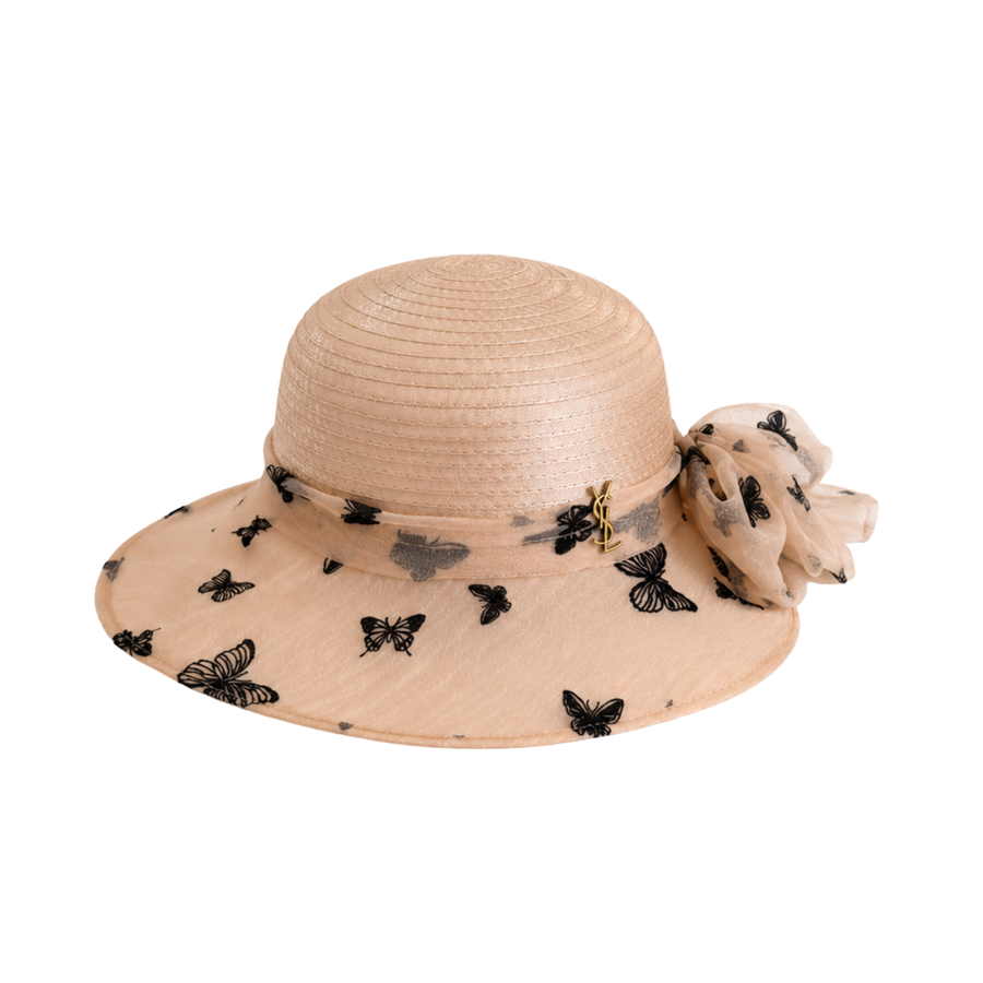 Dior Butterfly Tulle Straw Capeline Peach Beige – product view