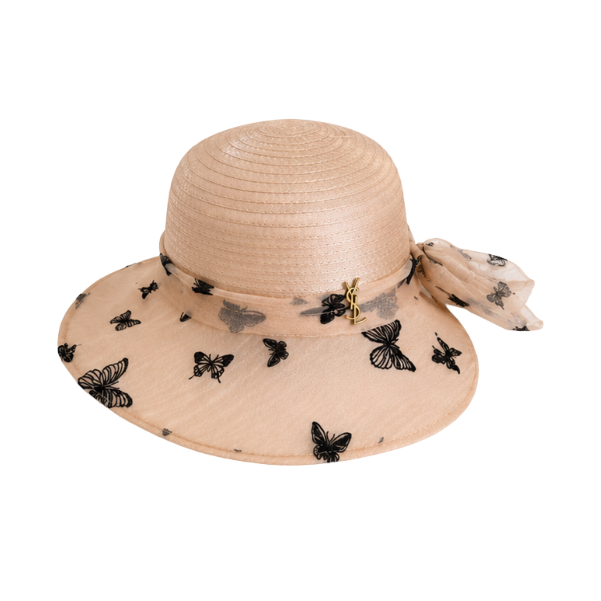 Dior Butterfly Tulle Straw Capeline Peach Beige – product view