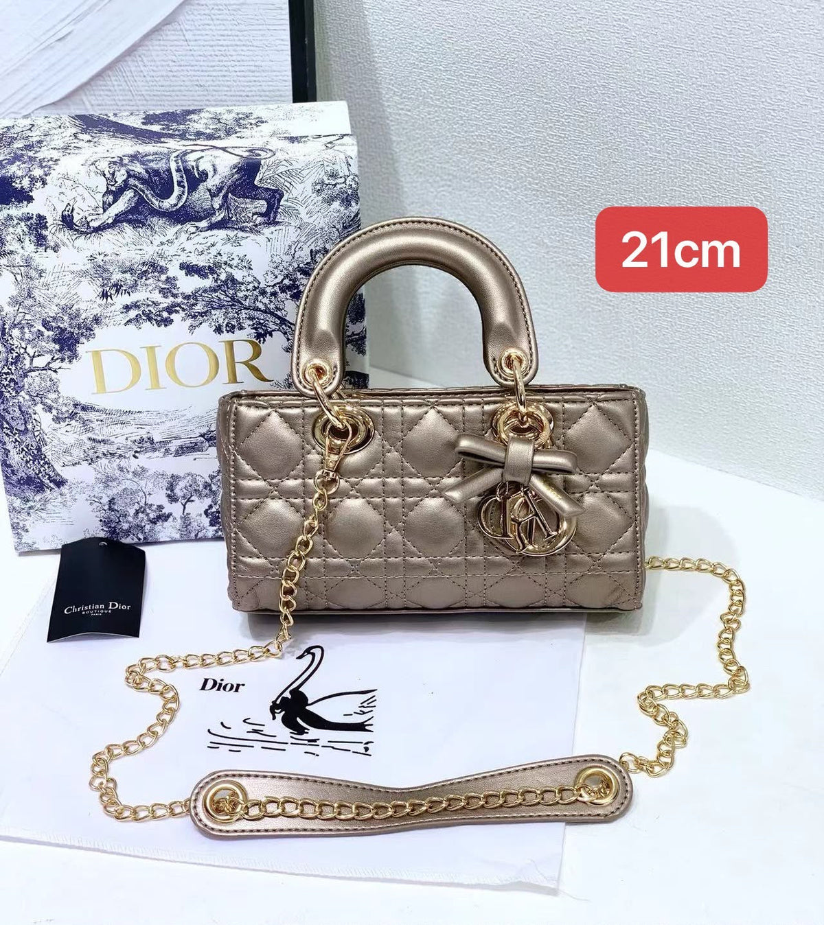 Dior Lady D-Joy Quilted Leather Bag – Metallic Taupe - View 5