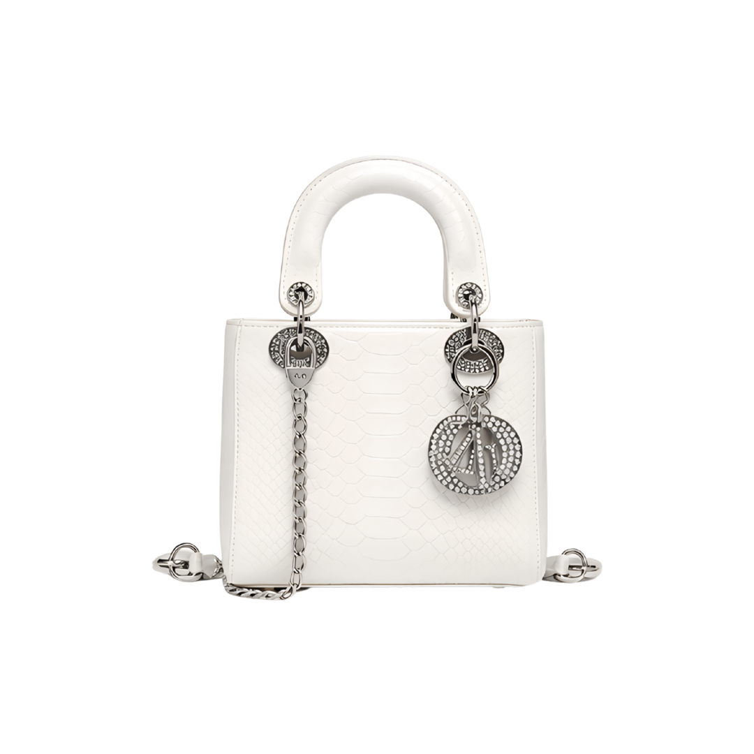 Dior Mini Lady Dior Crocodile-Style Leather Bag – White - View 1