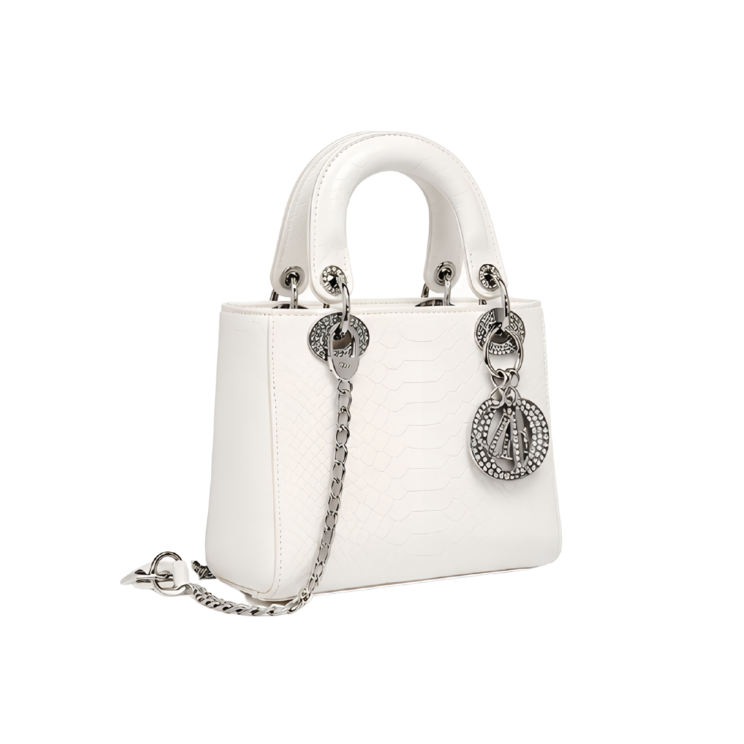Dior Mini Lady Dior Crocodile-Style Leather Bag – White - View 2