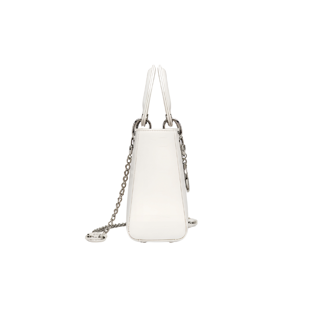 Dior Mini Lady Dior Crocodile-Style Leather Bag – White - View 3