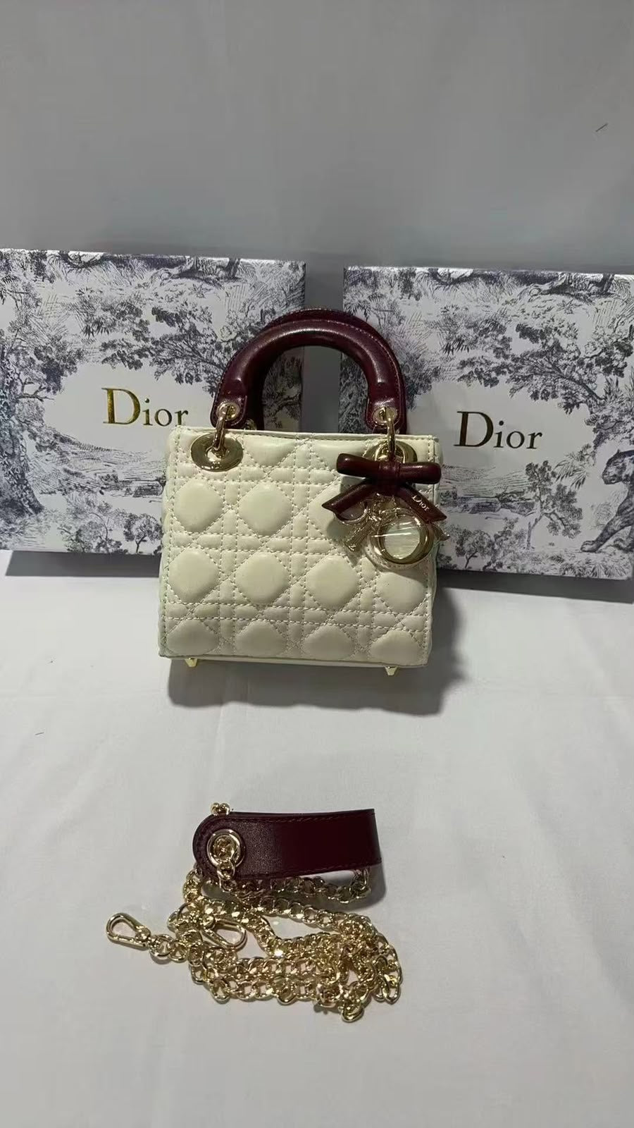 Dior Mini Lady Bag – White & Burgundy - View 5