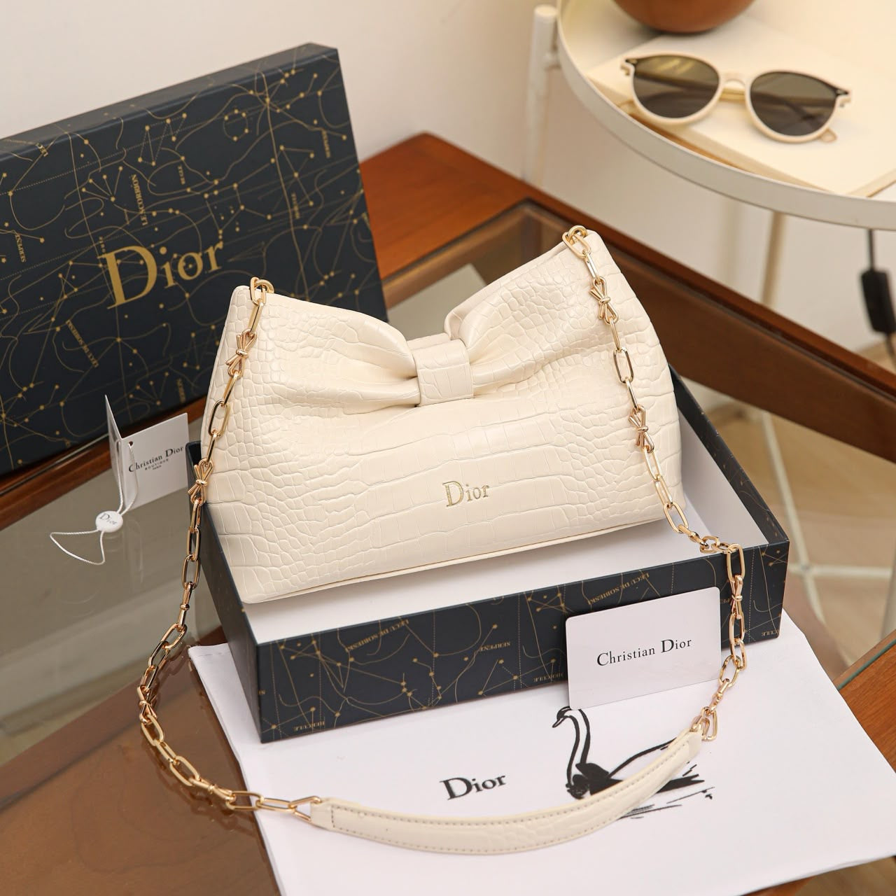 Dior Bow Shoulder Bag – White - View 3
