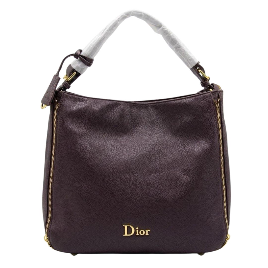 Dior Pebbled Hobo Shoulder Bag – Burgundy - View 1
