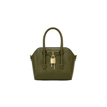 Givenchy Mini Antigona Lock Top Handle Leather Bag – Olive Green - View 1