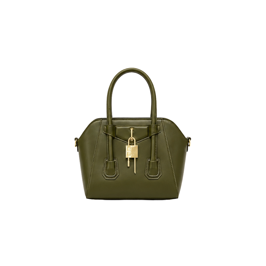 Givenchy Mini Antigona Lock Top Handle Leather Bag – Olive Green - View 1