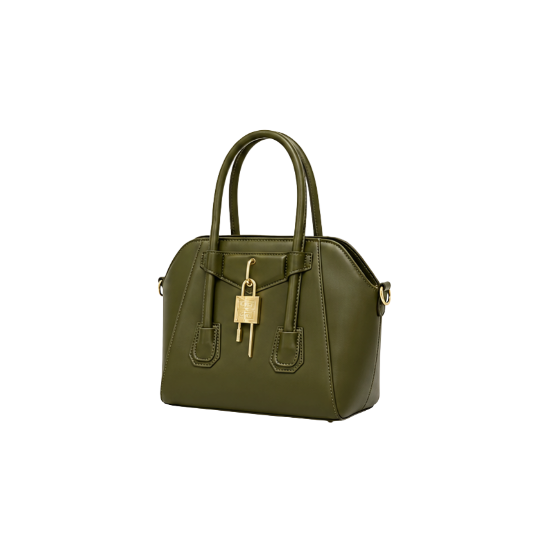 Givenchy Mini Antigona Lock Top Handle Leather Bag – Olive Green - View 2