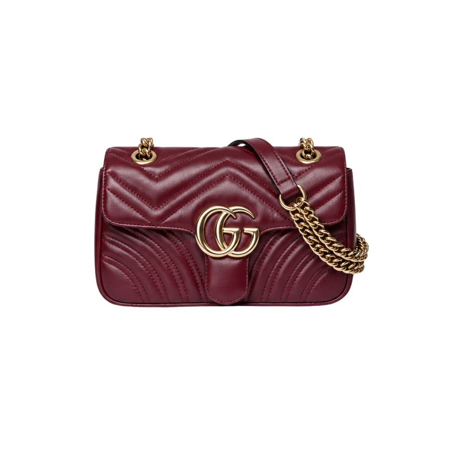 Gucci Marmont Matelassé Shoulder Burgundy Leather Bag
