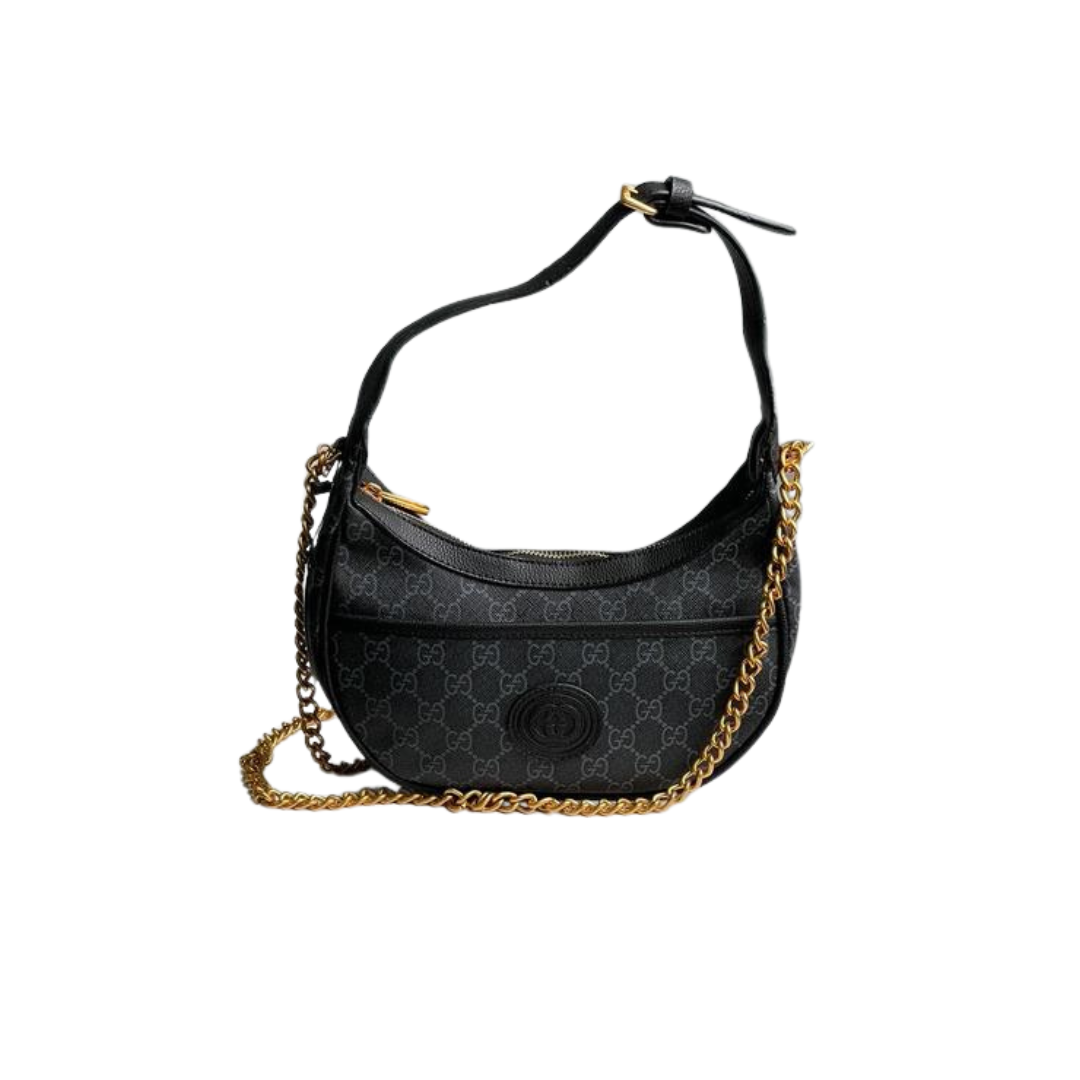 Gucci GG Supreme Mini Half-Moon Shoulder Bag – Black - View 1