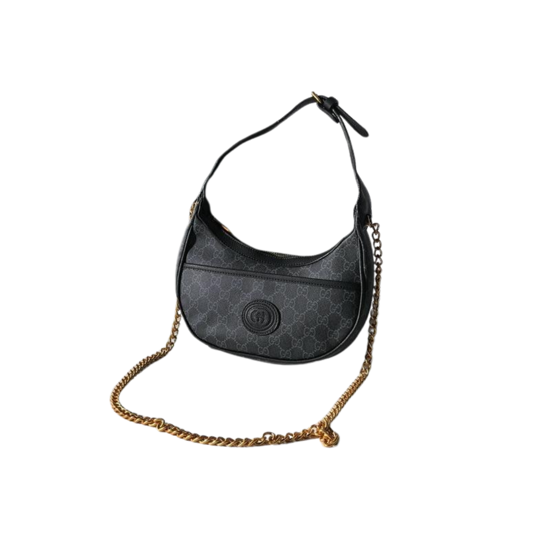 Gucci GG Supreme Mini Half-Moon Shoulder Bag – Black - View 2