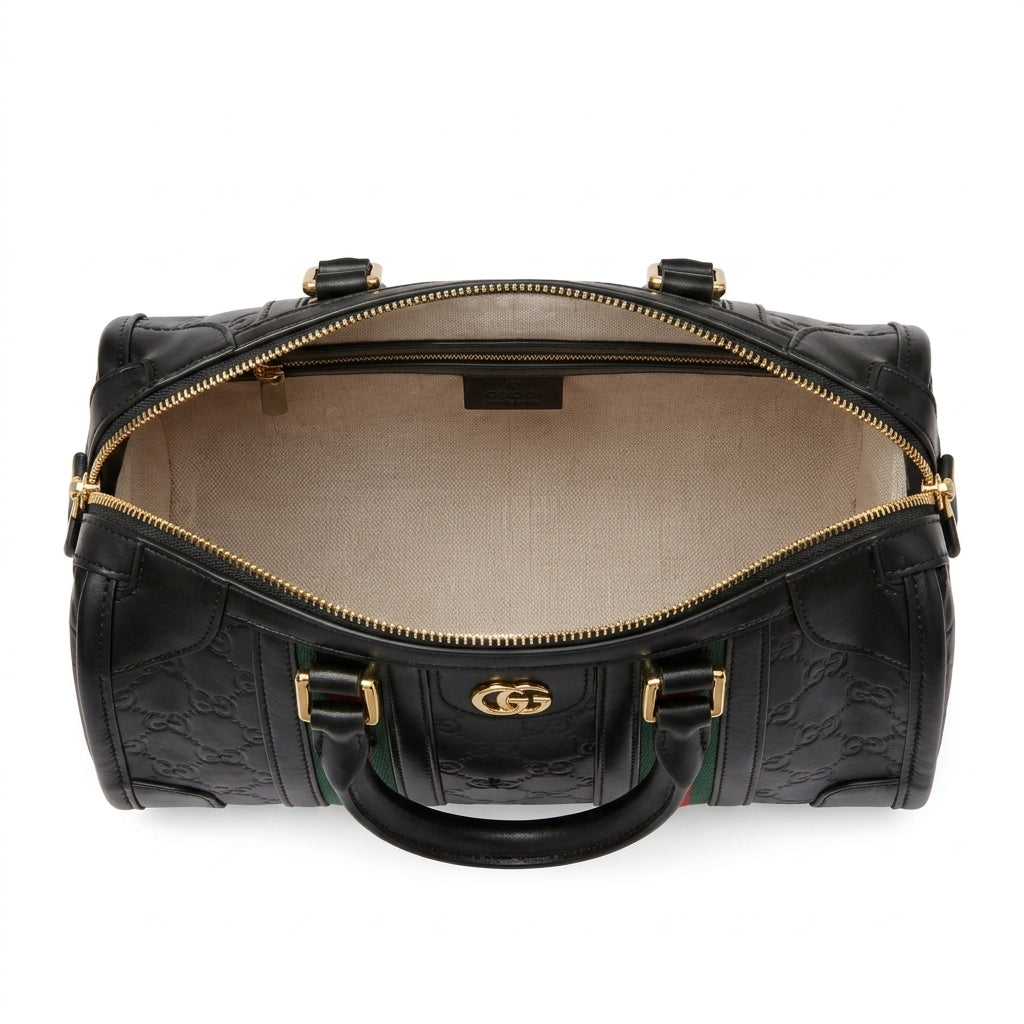 Gucci GG Monogram Bag – Black with Red & Green Web Stripe - View 3
