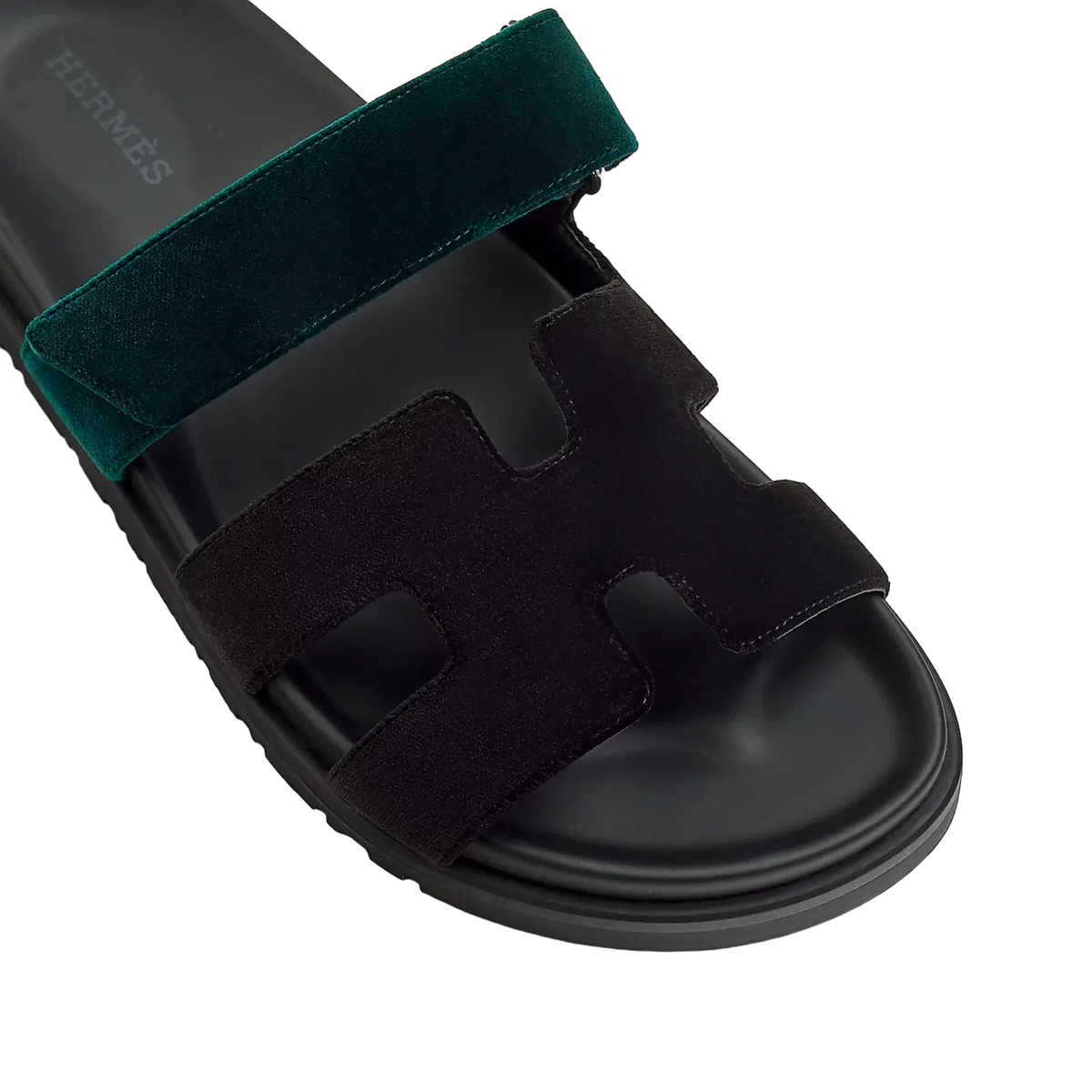 Hermès Chypre Sandals – Noir / Vert Mousse - View 2