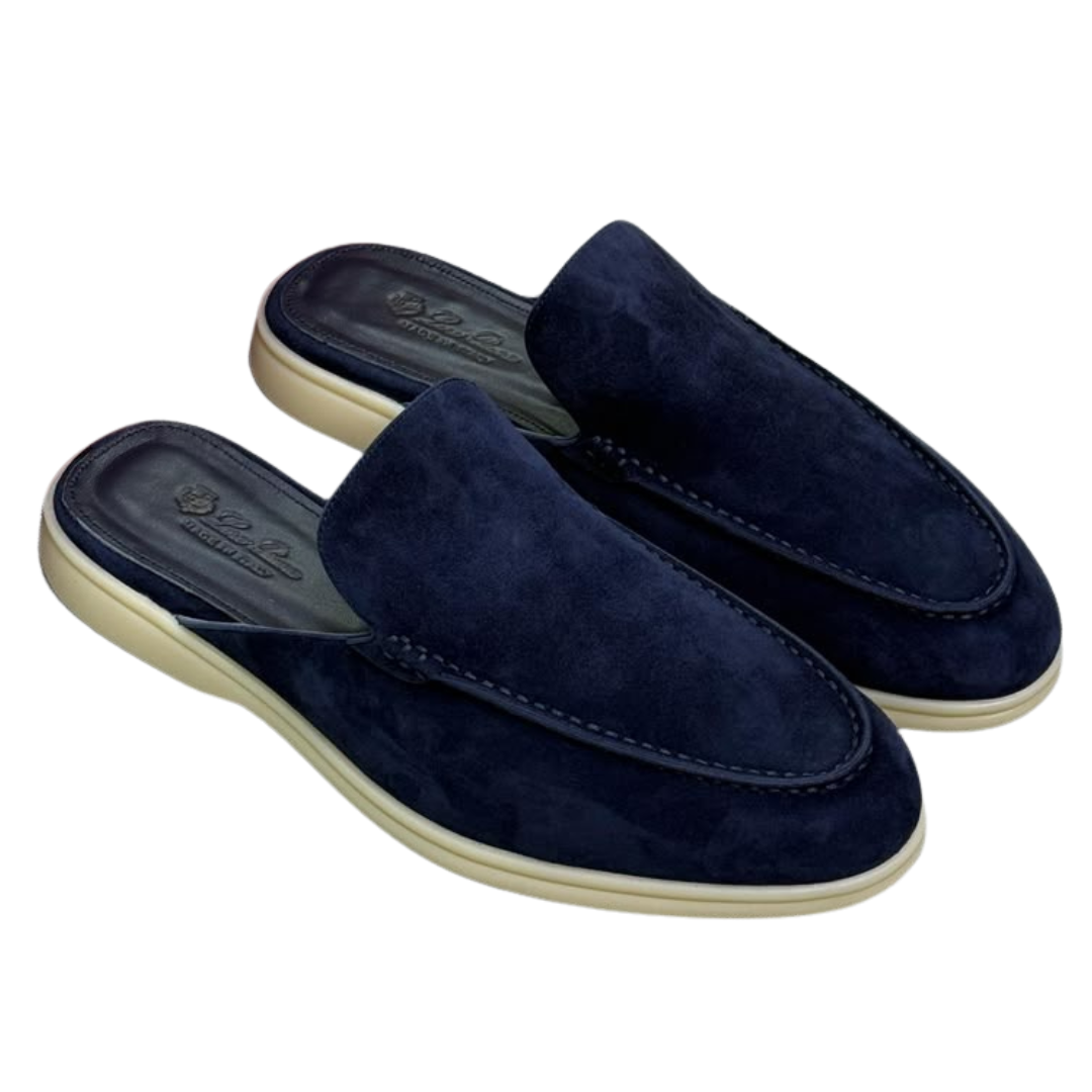 Loro Piana Suede Mules – Navy Blue - View 4