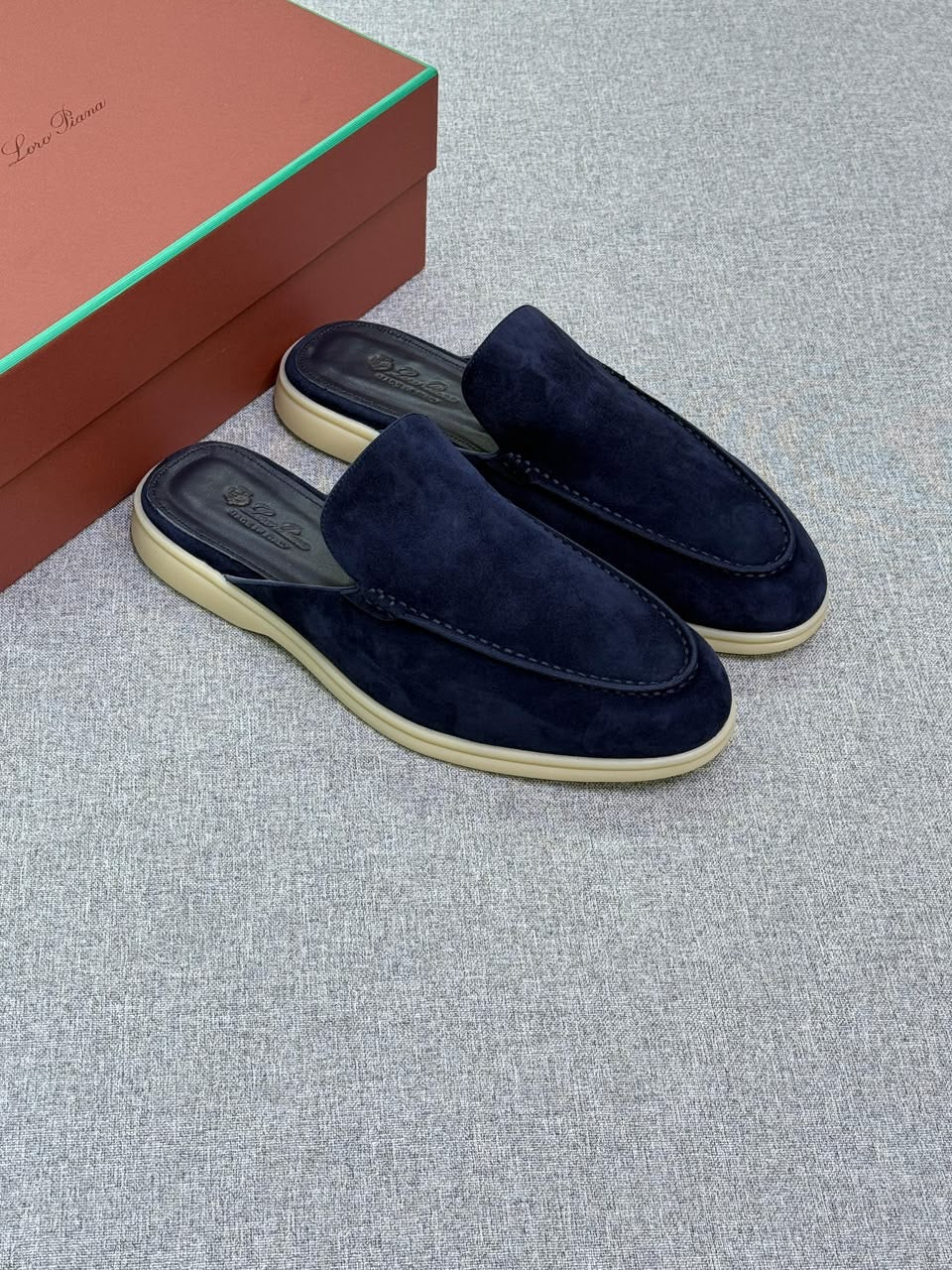 Loro Piana Suede Mules – Navy Blue - View 5