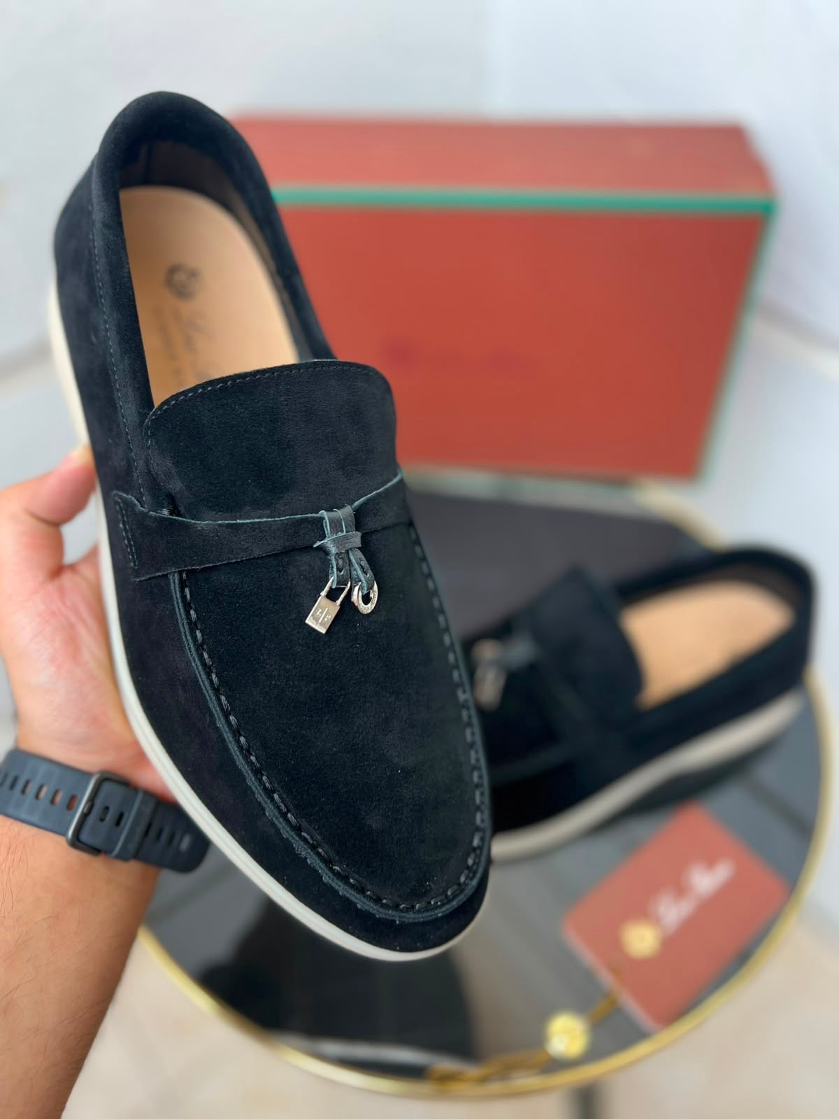 Loro Piana Summer Walk Suede Loafers – Black - View 5