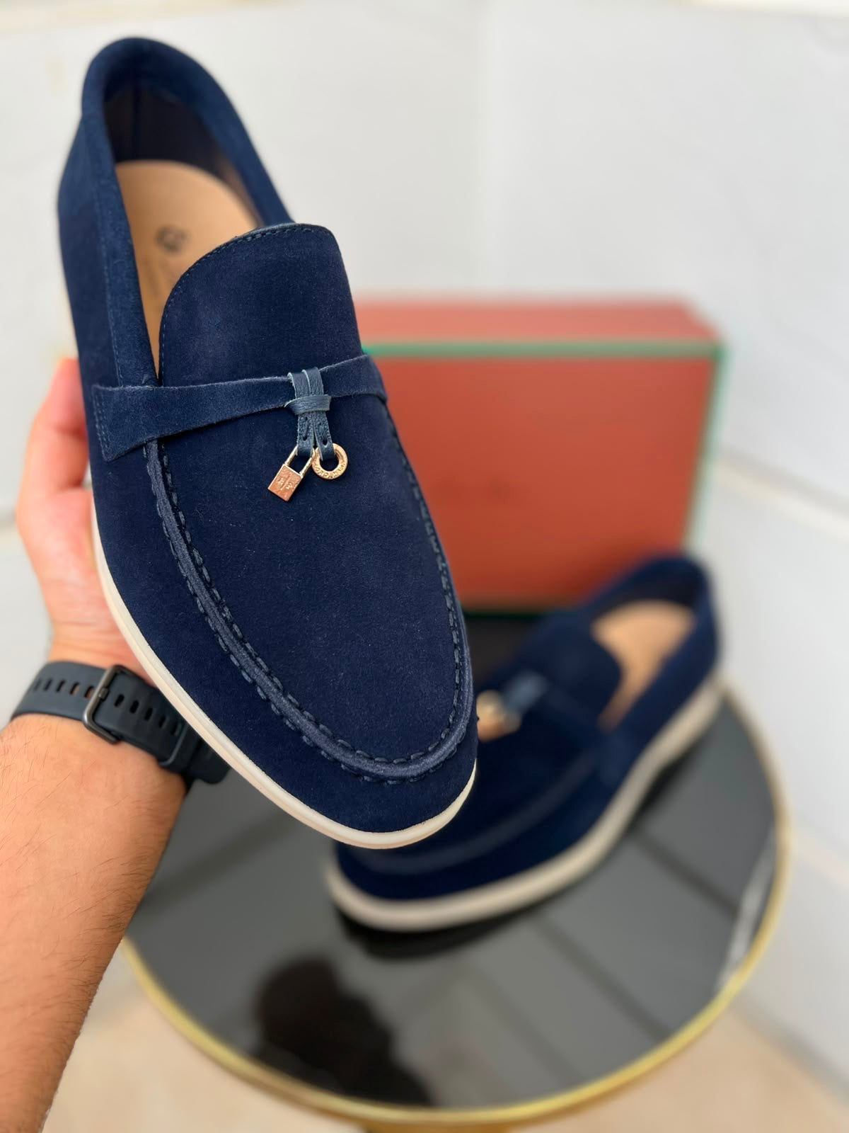 Loro Piana Summer Walk Suede Loafers – Navy Blue - View 5