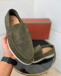 Loro Piana Summer Walk Suede Loafers – Olive Green - View 5