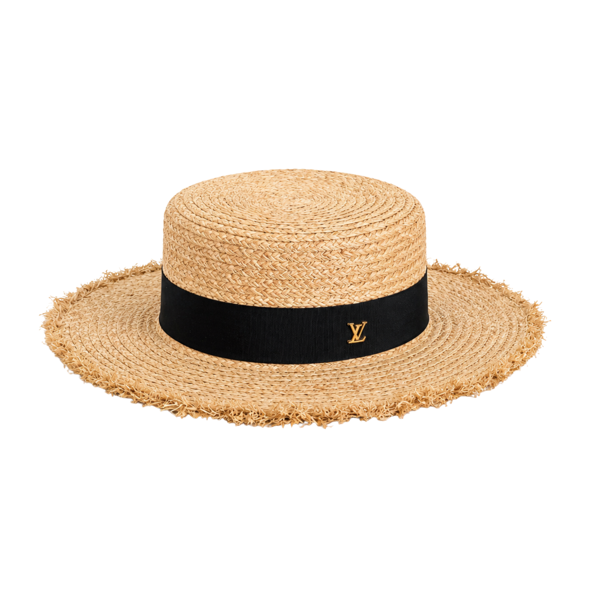 Louis Vuitton Natural Raffia Straw Boater Hat Black Band – product view