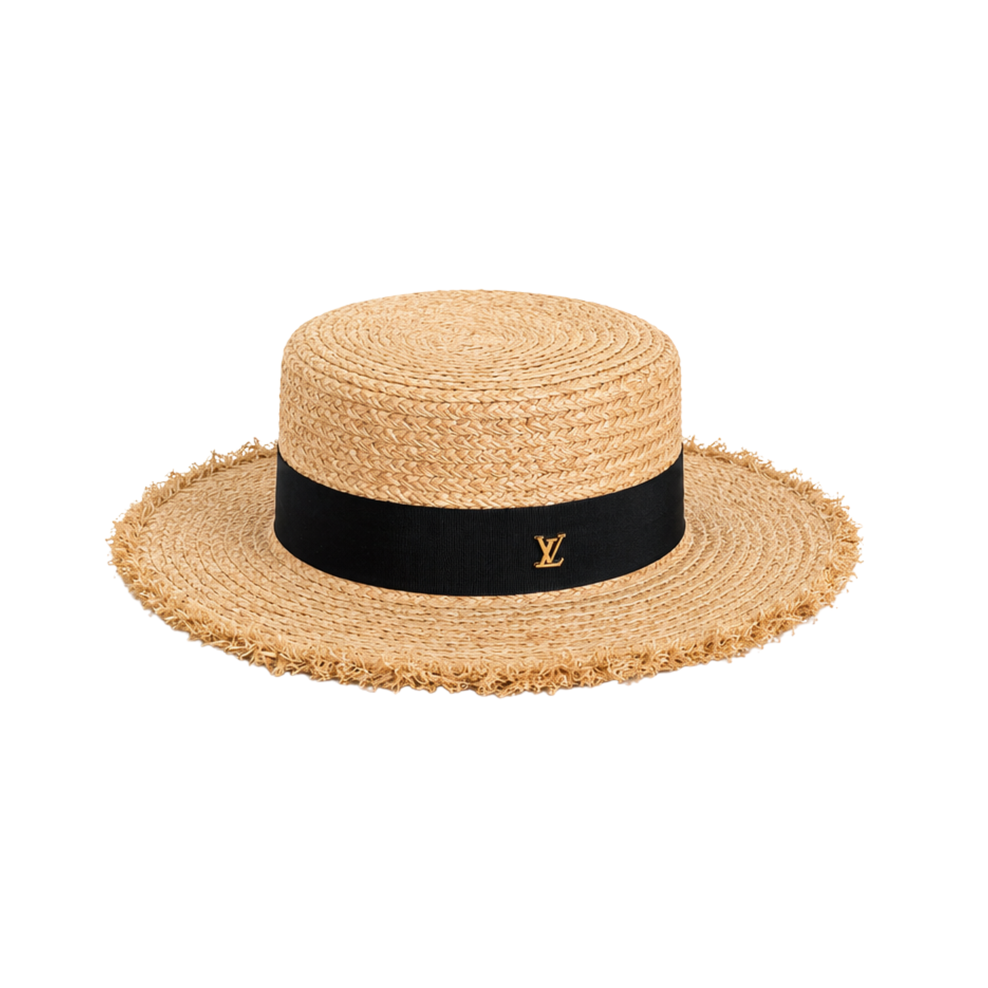 Louis Vuitton Natural Raffia Straw Boater Hat Black Band – product view
