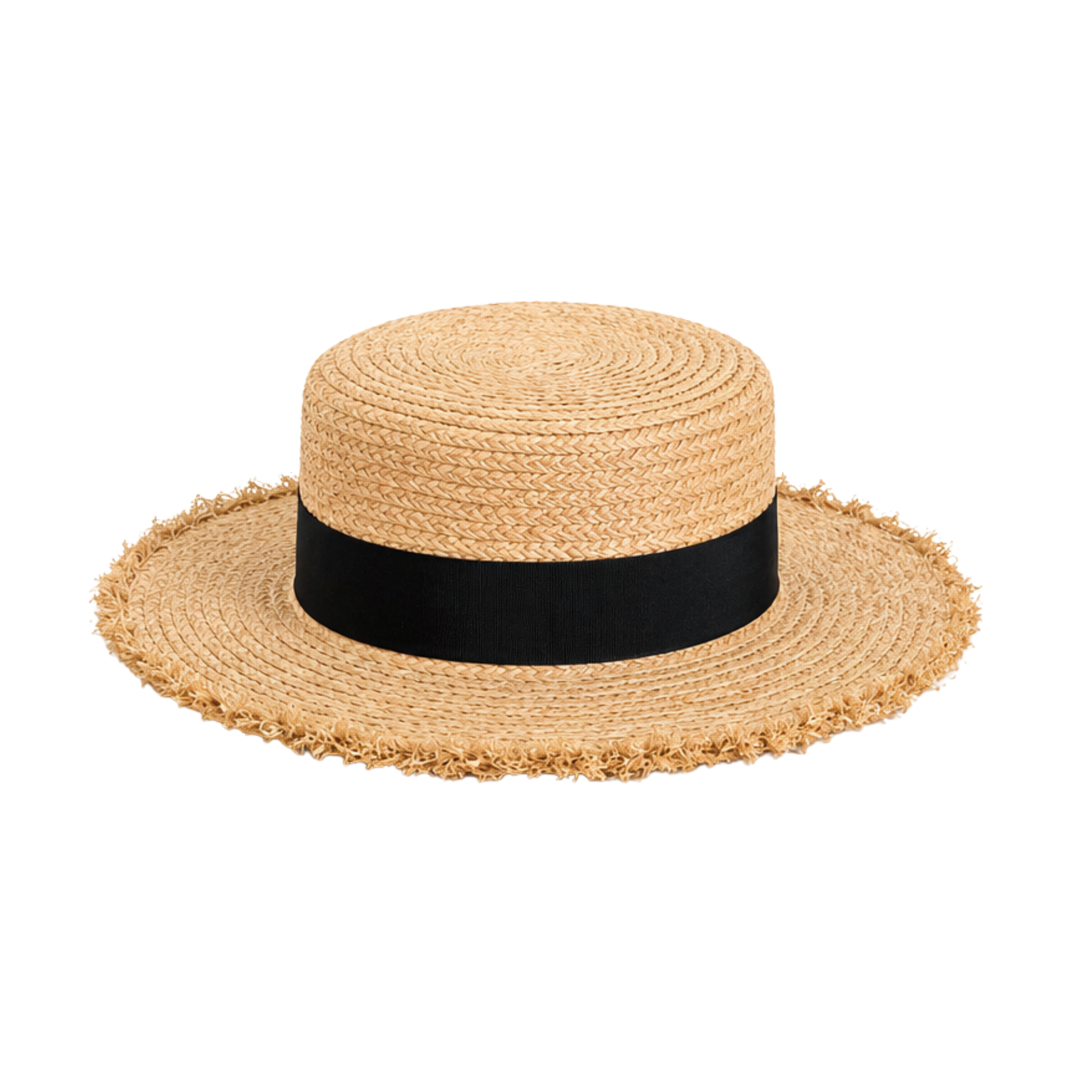 Louis Vuitton Natural Raffia Straw Boater Hat Black Band – product view