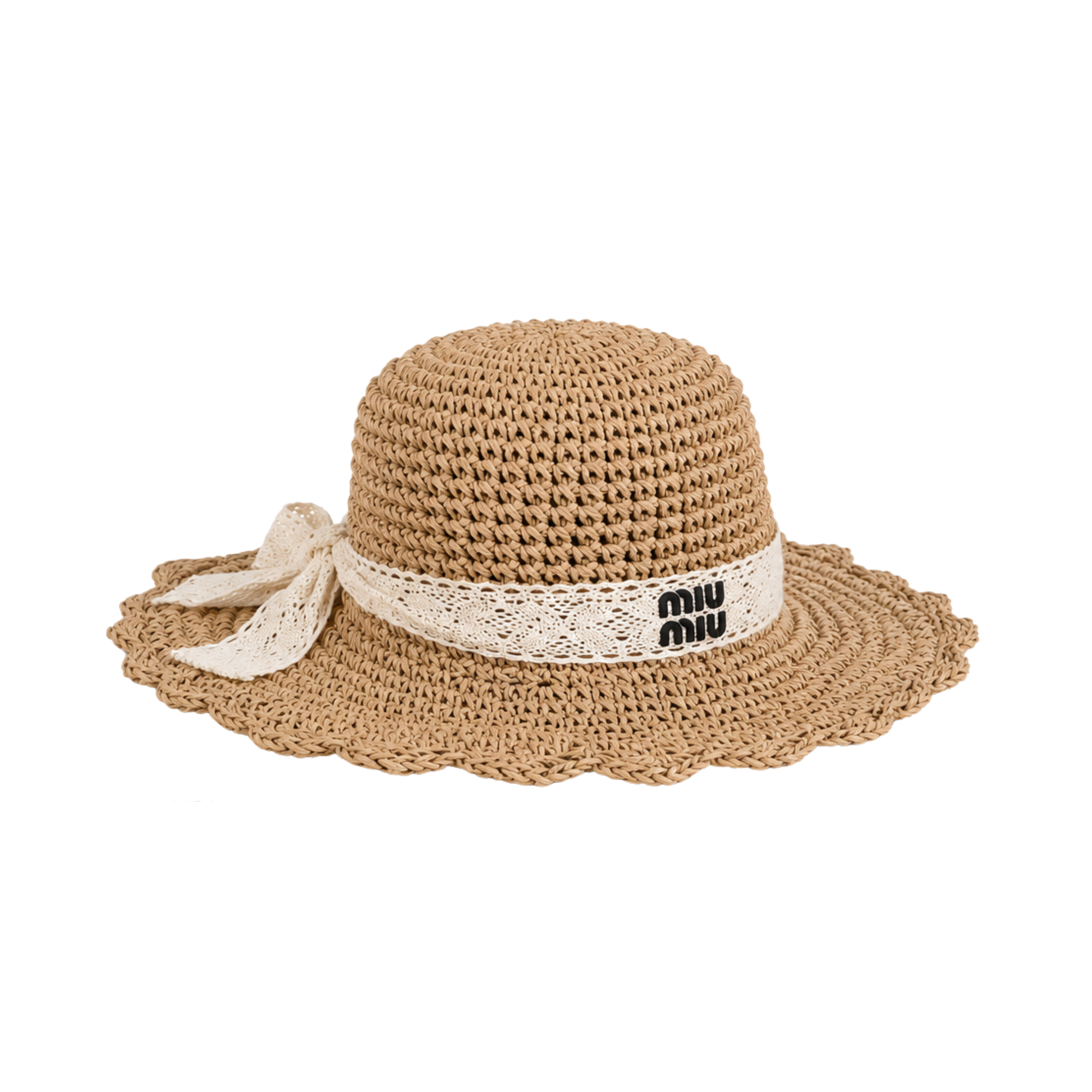 Miu Miu Crochet Straw Sun Hat Natural Beige – product view
