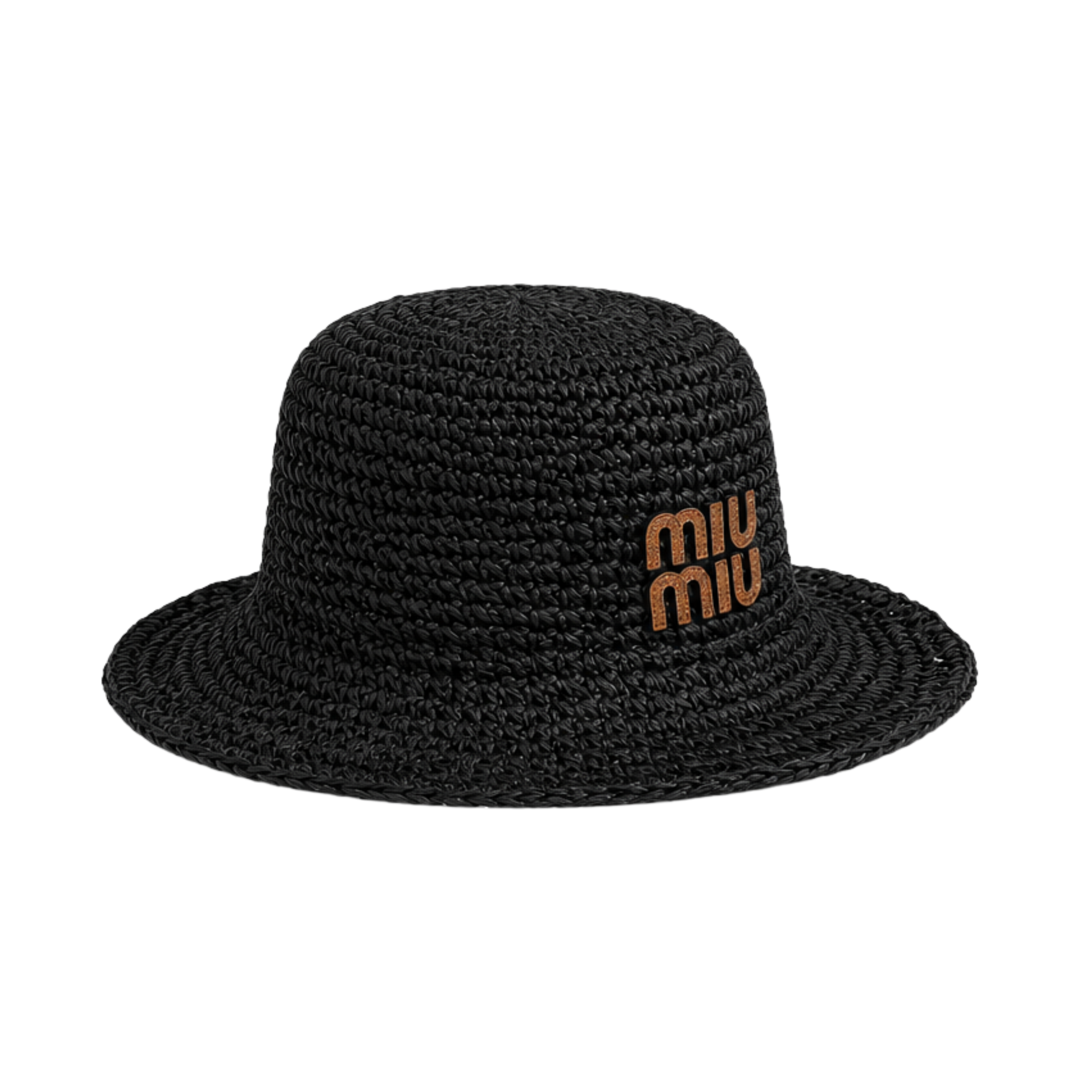 Miu Miu Logo Raffia-Effect Bucket Hat Black – product view