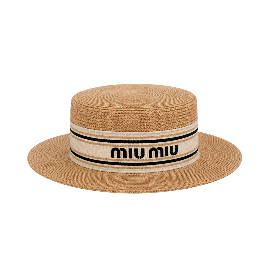 Miu Miu Raffia Boater Hat Natural White – product view