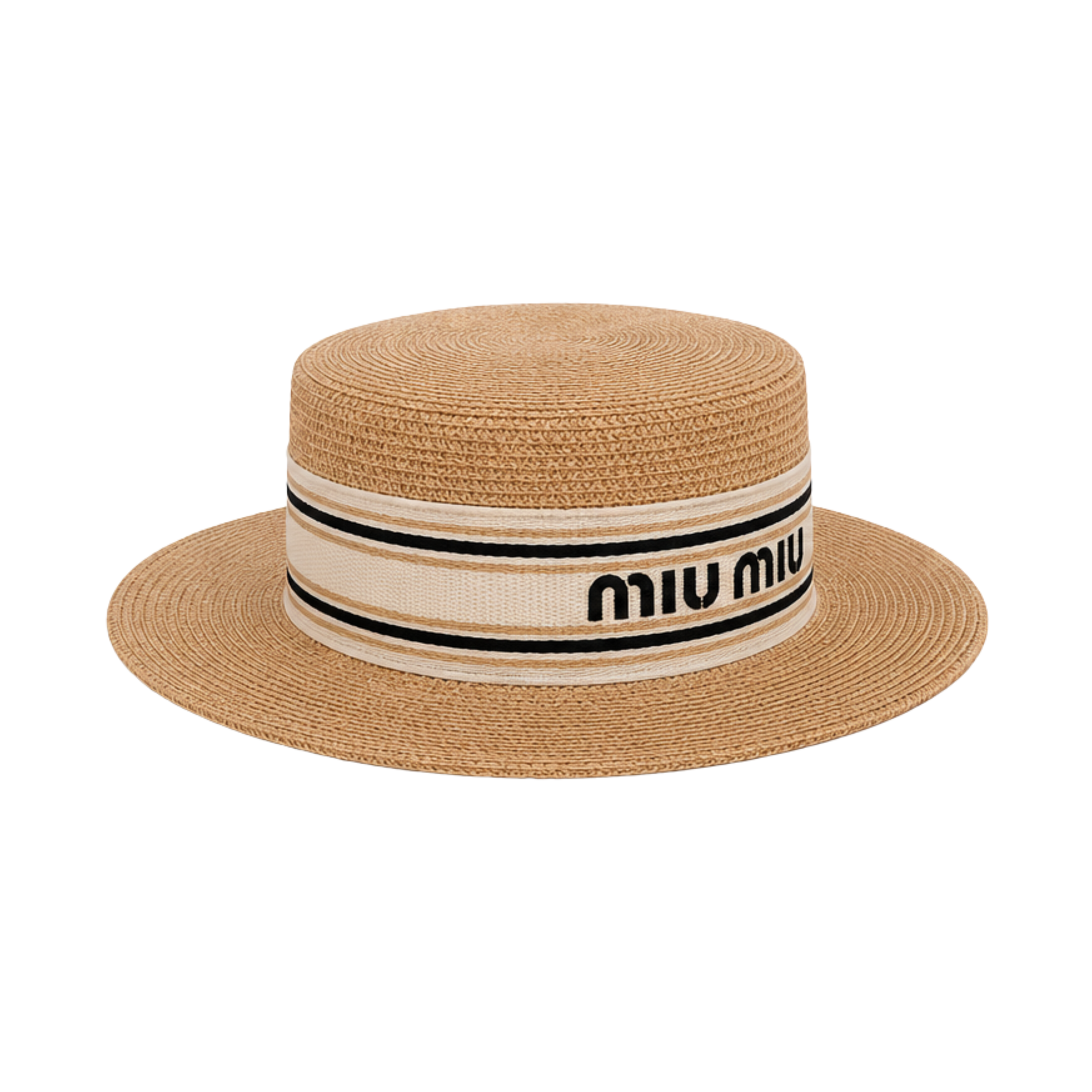 Miu Miu Raffia Boater Hat Natural White – product view