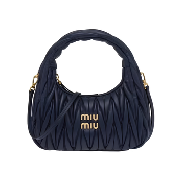 Miu Miu Wander Matelassé Nappa Leather Mini Hobo Bag – Navy - View 1