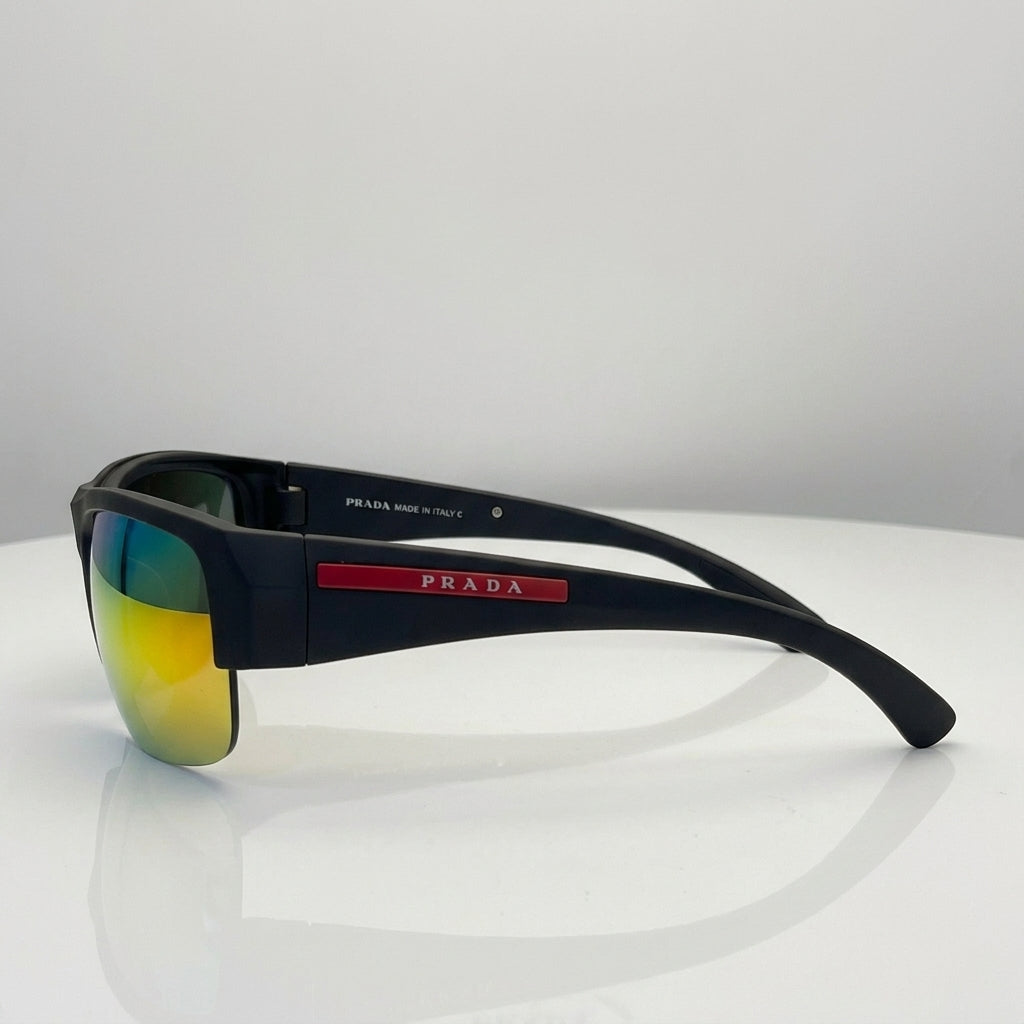Prada Linea Rossa Sunglasses Wrap Frame – Orange Pink Mirror Lens - View 2