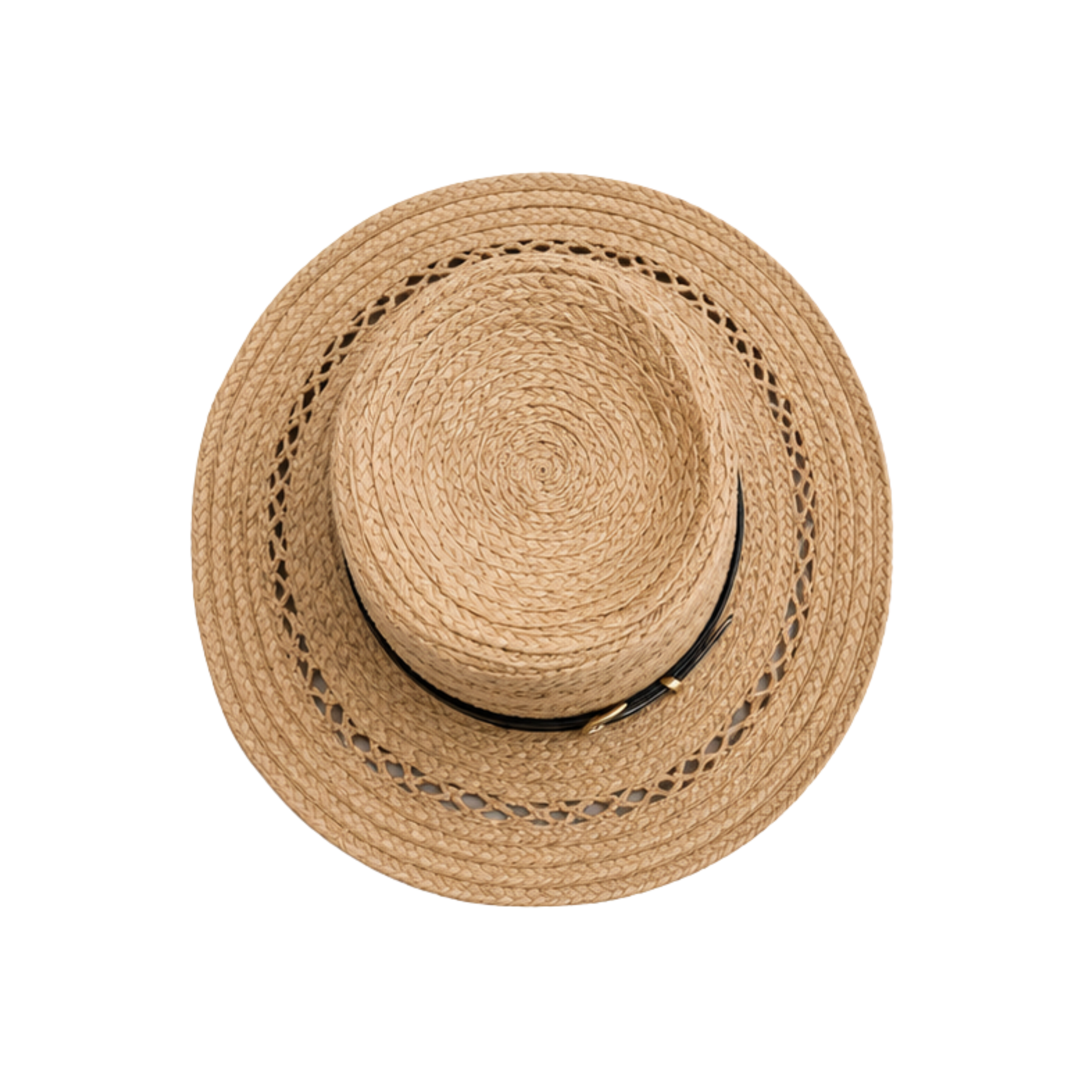 Prada Triangle Logo Straw Boater Hat Beige Black – product view