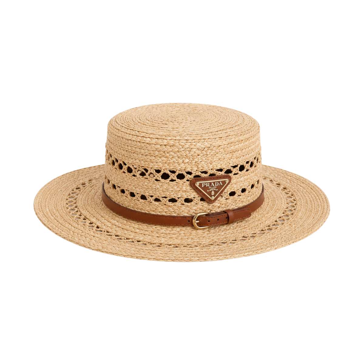 Prada Woven Raffia Boater Hat Tan Natural – product view