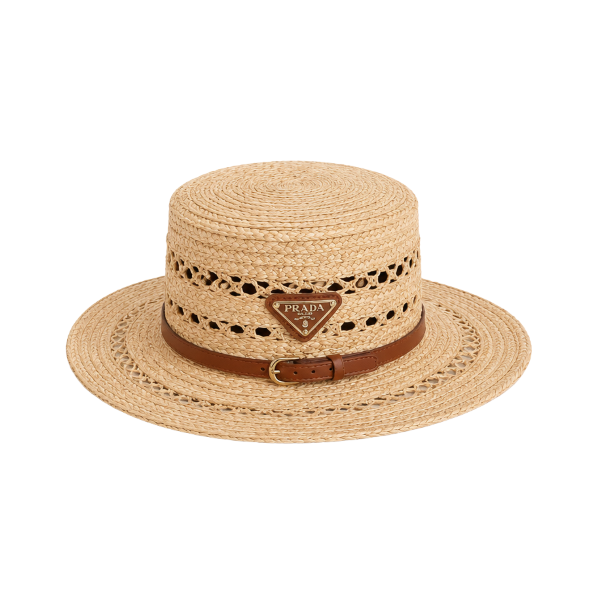 Prada Woven Raffia Boater Hat Tan Natural – product view