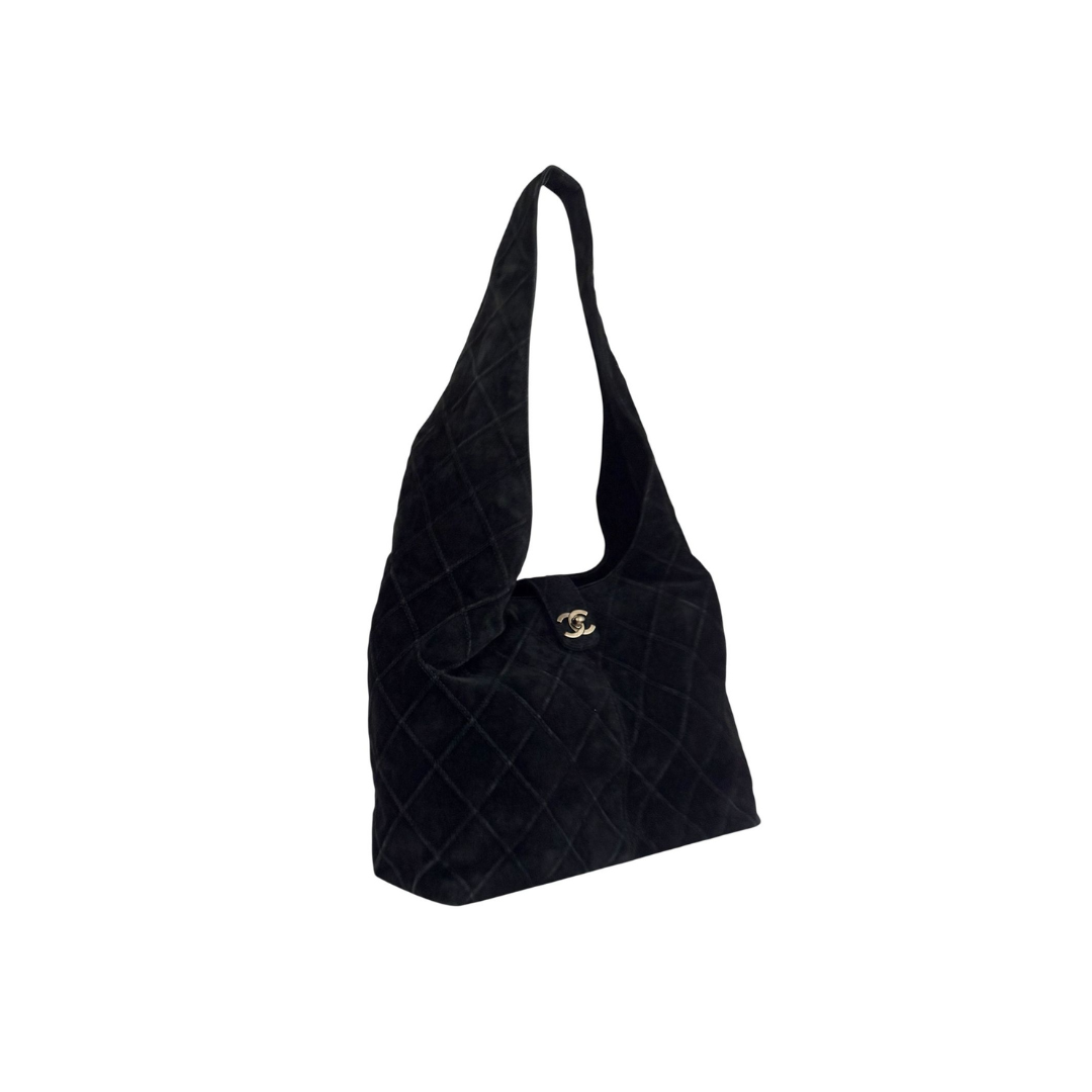 Chanel Quilted Suede Hobo Bag – Black - View 2