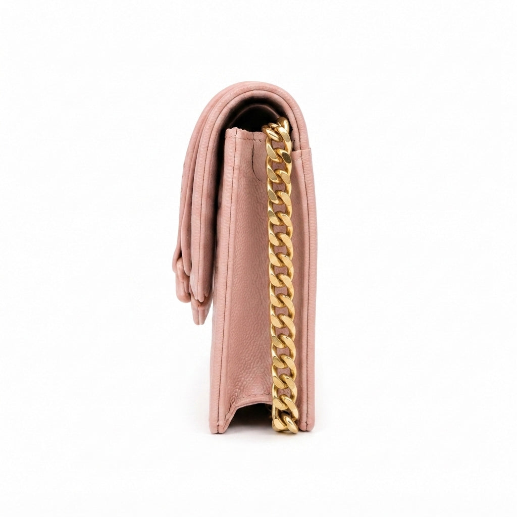 Saint Laurent Grain de Poudre Cassandre Chain Wallet – Pink - View 4