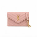 Saint Laurent Grain de Poudre Cassandre Chain Wallet – Pink - View 1