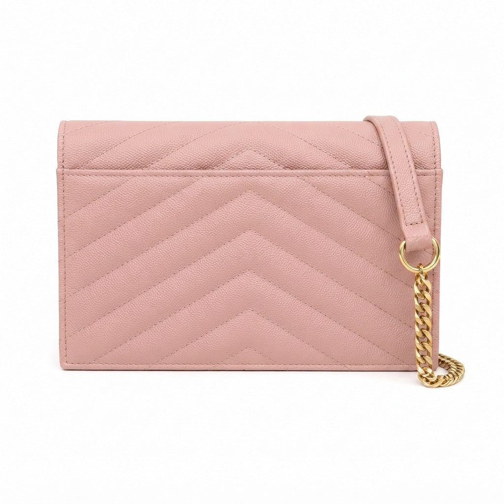 Saint Laurent Grain de Poudre Cassandre Chain Wallet – Pink - View 2