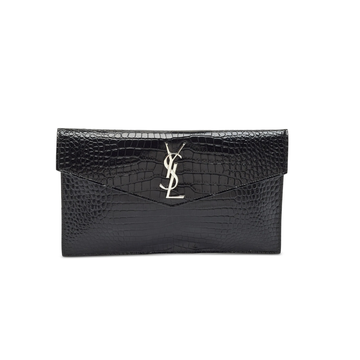 Saint Laurent Uptown Crocodile-Embossed Leather Pouch – Black - View 1