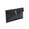 Saint Laurent Uptown Crocodile-Embossed Leather Pouch – Black - View 2