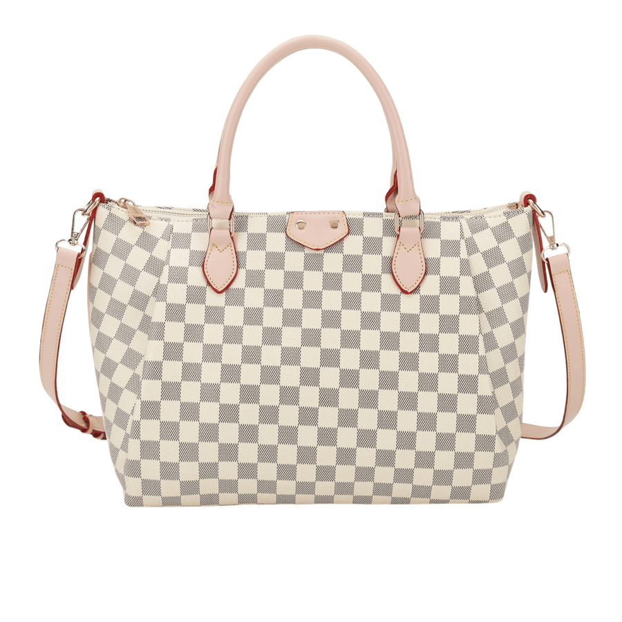 Louis Vuitton Bag | White Gray Checkered Shoulder Tote Bag