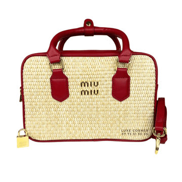 Miu Miu Bag | Straw Zip-Up Handbag Red Leather Trim Handles