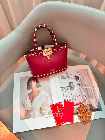 Valentino Bag Garavani Rockstud Mini Grainy Calfskin Red – product view