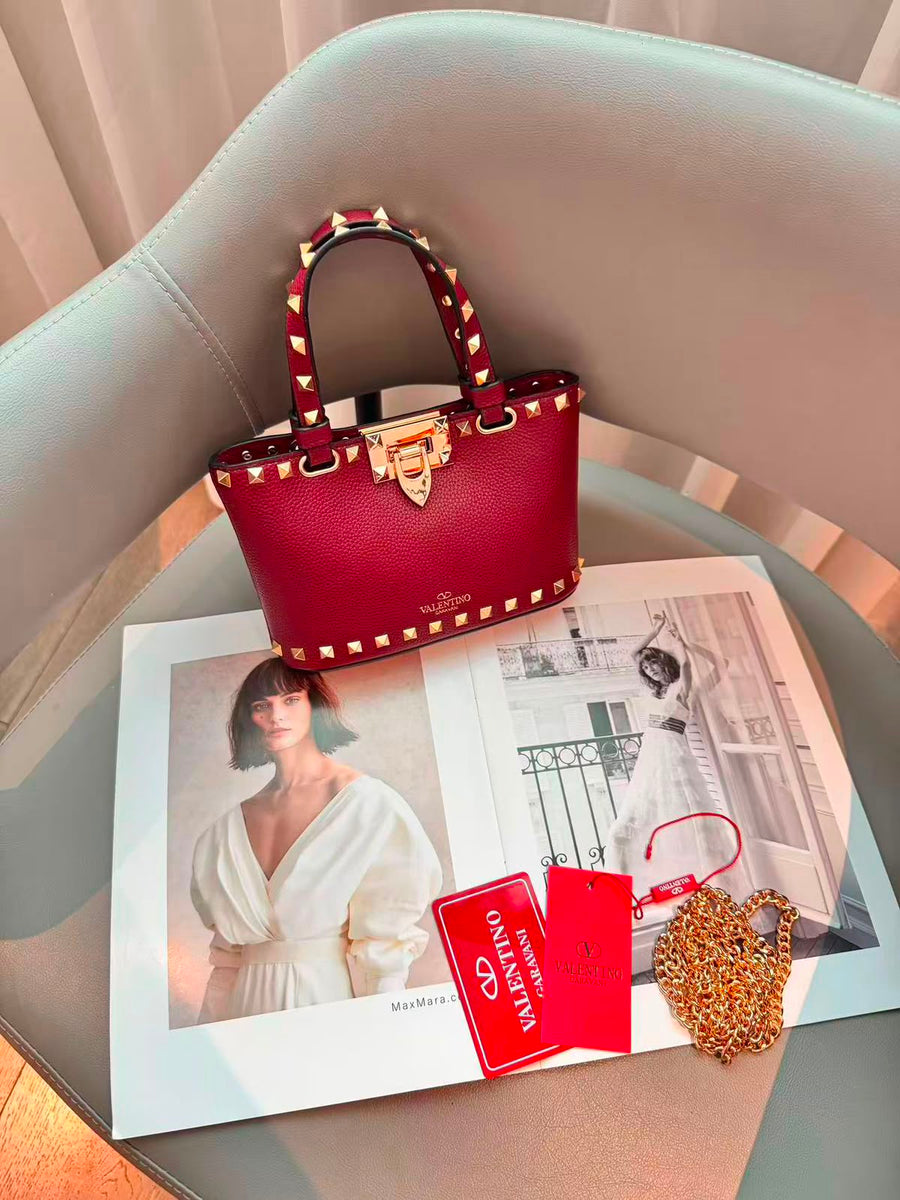 Valentino Bag Garavani Rockstud Mini Grainy Calfskin Red – product view